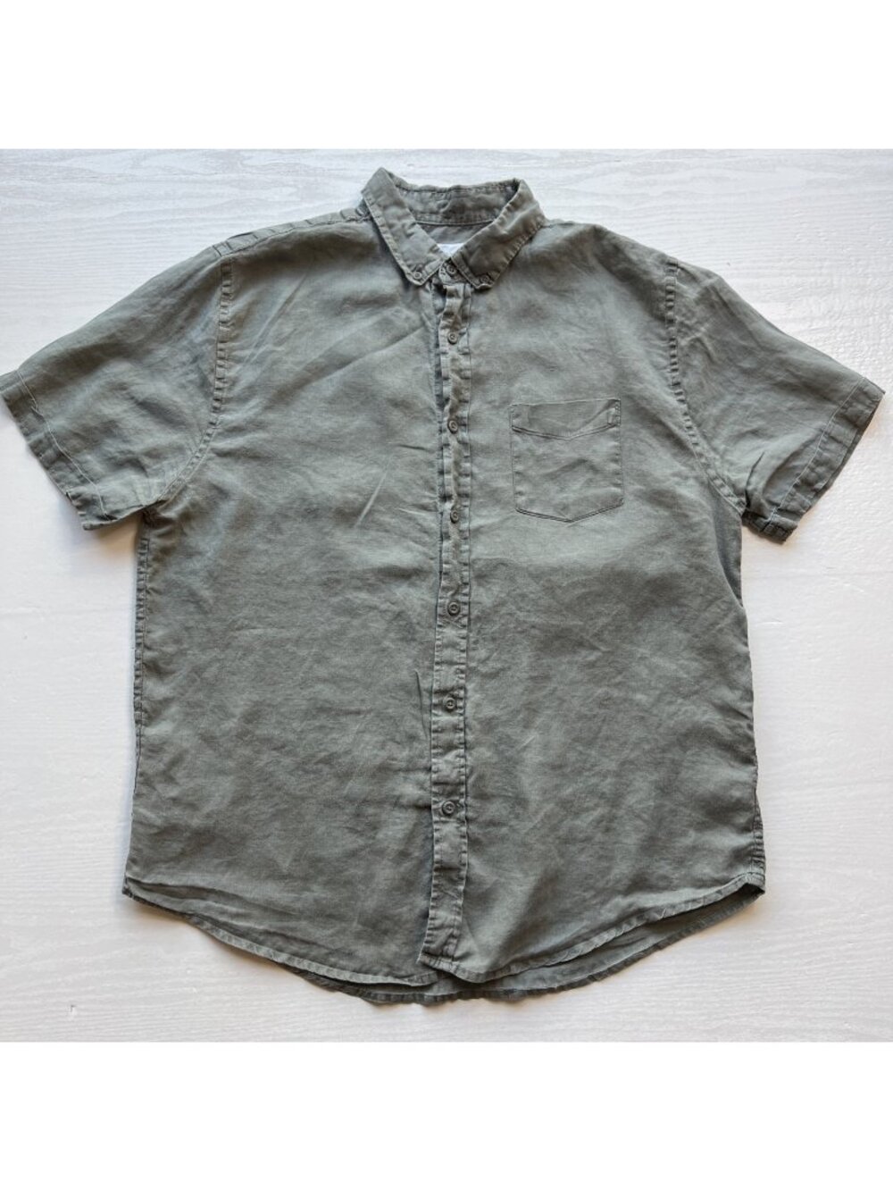 Onia Linen Flax Button Up Shirt Mens Large Gray Regular Fit